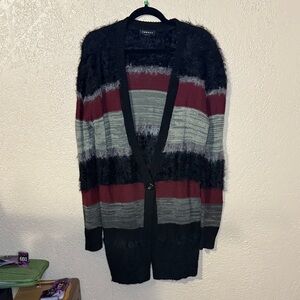 Trouve Black and Burgundy Striped Cardigan